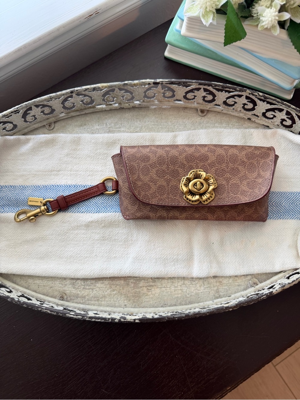 Coach Sunglasses Case with Tea Rose Turnlock & Signature Coated Canvas